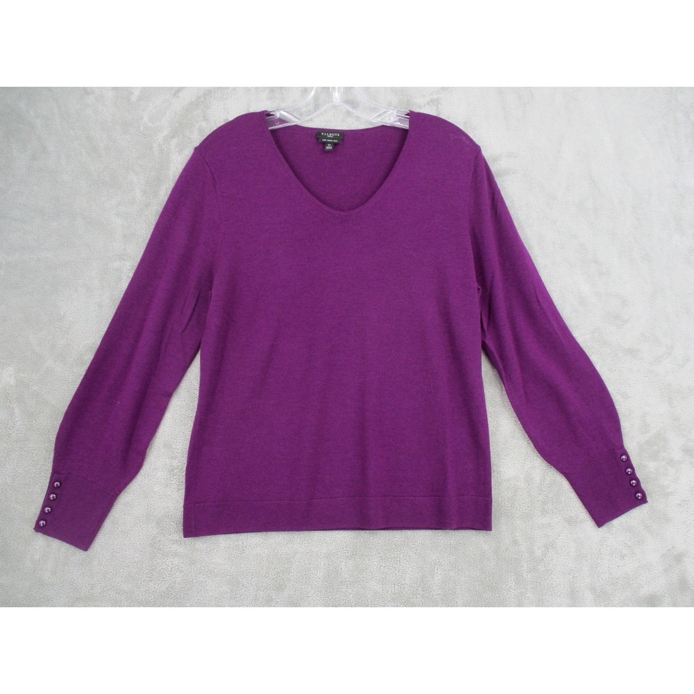 Talbots Sweater Womens Size L Petite Merino Wool Pearl Button Cuff Quiet Luxury
